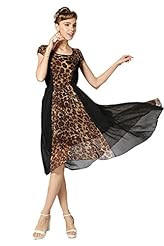 Chiffon Summer Puff Sleeves Short Sleeves Belted Lace Draped Cocktail Short Leopard Print Party Dress 
