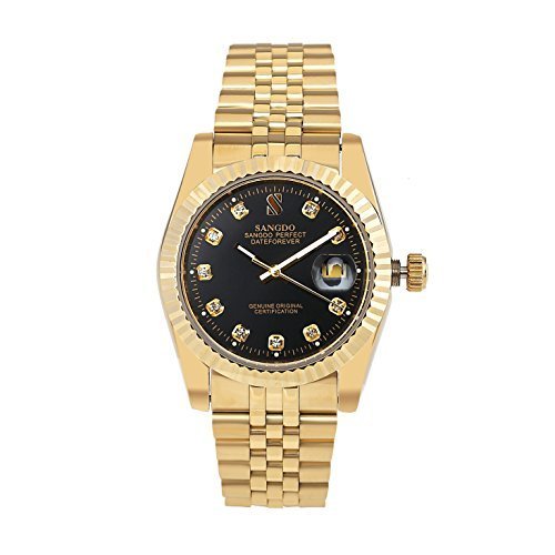 Sangdo men s with diamond round 18k gold black dial she…