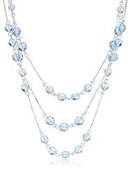 Sterling Silver Blue Glass Bead 3-Row Strand Necklace, 17"