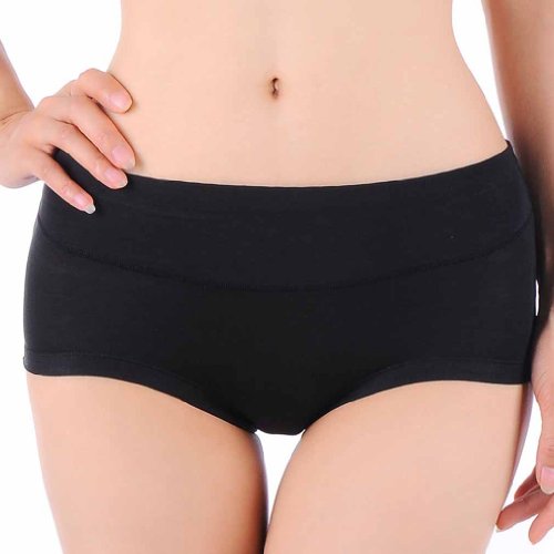 HOEREV Womens Comfort Middle Waist Bamboo Fiber Brief Panty,Black, US Size Large/ Tag Size XXL ,Pack of 3