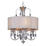 Maxim Lighting 24304CLBSPN Montgomery 4-Light Pendant - Polished Nickel Finish with Blush Fabric Shade and Clear Glass Crystals