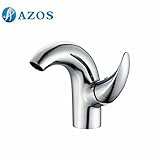 AZOS 浴室設備 洗面器の蛇口 黄銅製 銀色 単穴 台付 冷熱混合水栓 MPXL014C-1