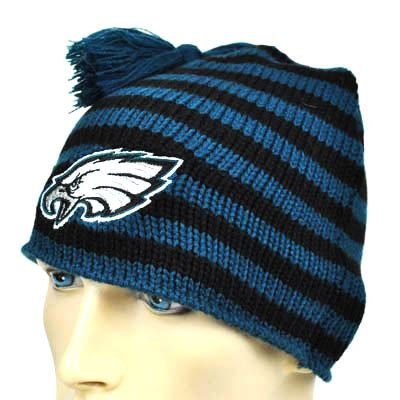 NFL Philadelphia Eagles Green Black Stripe Knit Beanie Tassel Hat Womens Ladies