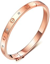 Fashion Plaza Rose Gold Plated Womens Sterling Silver Bangle Bracelet With Swarovski Crystals Used 16.8g Weight 7" Long Y46