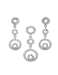 Designer Sterling Silver Pave Setting Grade AAA Round CZ Earrings & Pendant Set with Free 18 inch Cable Chain