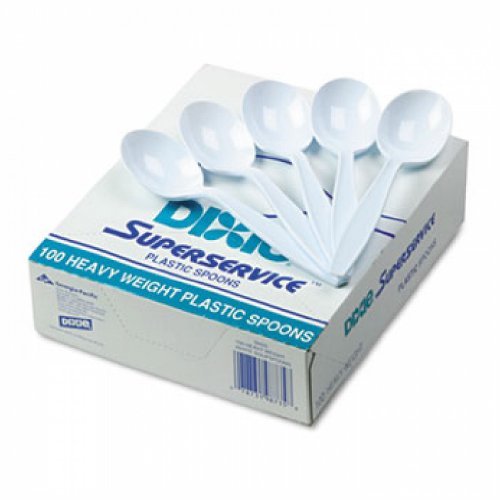 Dixie Food Plastic Tableware, Heavyweight Soup Spoons, White, 100/Box