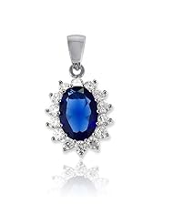 Blue Sapphire CZ British Royal Wedding Pendant Kate Middleton Inspired in Silver