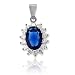 Blue Sapphire CZ British Royal Wedding Pendant Kate Middleton Inspired in Silver