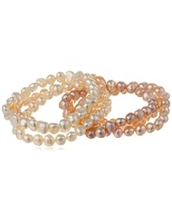 TARA Pearls Set of Six Freshwater Pearl (7-8 mm) Stretch Bracelets, 7"