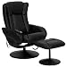 Massaging Black Leather Recliner and Ottoman with Leather Wrapped Base (Black) (42H x 29.25W x 46D)