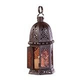 Gifts & Decor Moroccan Metal Amber Glass Candleholder Lantern Light thumbnail