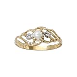 10K Yellow White Gold 0.01 ct. Diamond and 5 x 3 MM Pearl Ring