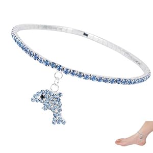 Diamond Studded Dolphin Anklet - Dangle Malibu Anklet (Blue)