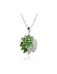 Home: 2.45ctw Natural Green Chrome Diopside and White Topaz Solid Sterling Silver Pendants with Chain 18" - Hutang Jewelry