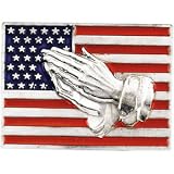 14Kwg 18.5X25.25Mm R W & B Flag W Praying Hands Lapel Pin
