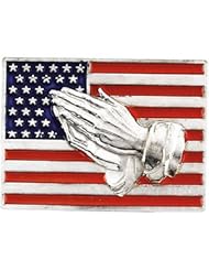 14K White Gold 18.50X25.25 mm Red, White Gold , And Blue Flag W/Praying Hands Lapel Pin