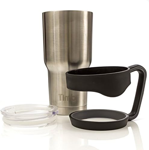 Timbr Tumblers Vacuum Insulated Stainless Steel Travel Tumbler ~ Spill Proof BPA Free Lid ~ Black Easy-Off Removable Handle (30 Oz)