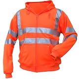 High Visibility Hi Vis Orange Safety Hoody Hooded Sweatshirt Top