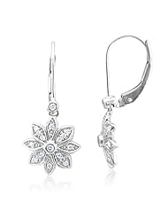 10k White Gold Flower Drop Diamond Earrings (HI, I, 0.15 carat)