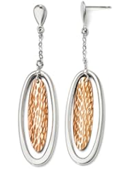 14k rhodium plated yellow gold Leslies Two tone Polished and Diamond cut Post Dangle Earrings