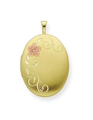 Genuine .925 Gold Plated Sterling Silver 20mm Satin Floral Locket. 100% Satisfaction Guaranteed.