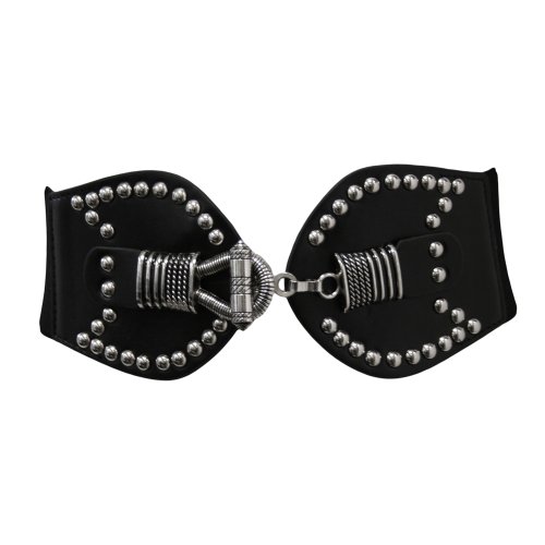 Black Wide Studded Elastic Cinch Belt With Toggle Closure Size Small Black Wide Studded Elastic Cinch Belt With Toggle Closure