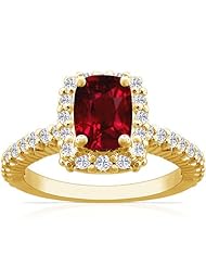 14K Yellow Gold Cushion Cut Ruby Ring With Sidestones (GIA Certificate)