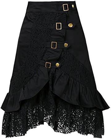 WellDressing Women's SteamPunk Vintage Cotton Lace Gothic Black Gypsy Skirt