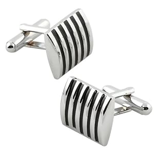 eForCity Silver Cufflinks with 5 Black Stripes