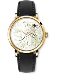 SPRAWL Aanalog Fashion Series Gold Ladies Watches of Genuine Black Leather Strap,Unique Wrist Watch for Women Girls Designed with Flute Girl on a branch