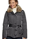 Lands End Luxe Down Jacket Arctic Gray Faux Fur Trim Winter Coat Size Womens