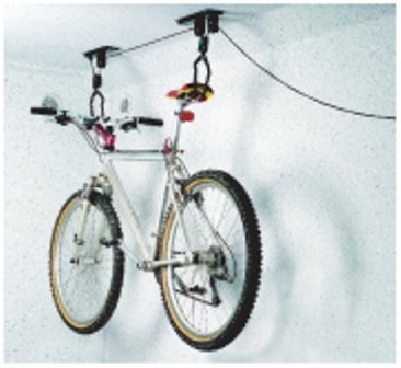 Space-Saving Ceiling Mount Bike Lift Storage System with Safety-Lock