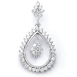 Solid Sterling Silver Cubic Zirconia Rhodium Plated Pear Shape Fancy Pendant with Gorgeous Hanging Center.