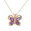 Necklace With Precious Stones - Genuine Amethysts and Diamond Beautifully Designed in Yellow Gold Length 18in