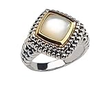White Mother of Pearl Ring in Sterling Silver with 14K Gold Accents