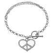Sterling Silver .925 Hypoallergenic Nickel Free Colorless Cubic Zirconia Peace Sign Heart Bracelet