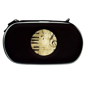 PSP Case of Grunge Music with Piano Keys Treble Clef and Notes