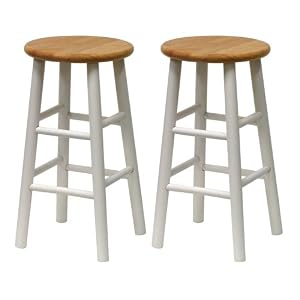 Winsome Wood S 2 Beveled Seat 24-Inch Counter Stools, Nat Wht by Winsome