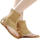 Pumpkin17 Studded Gladiator Flat Sandal CAMEL