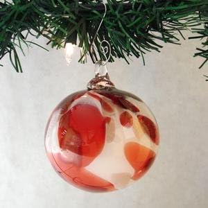 Red, White, Gold Glitter Blown Glass Ornament