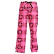 Fuschia Hot Pink Check and Paw Print Spirit Fun Print Novelty tie cord flannel cotton pants for lounging, sleep, sports. Unisex relaxed fit,