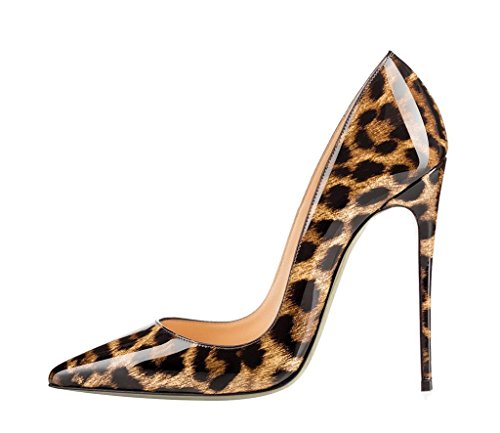 Guoar Women's Stiletto Heel Sandals Big Size Shoes Pointed Toe Leopard Pumps for Wedding Party Dress