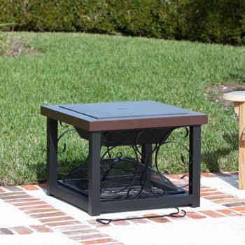 Hammer Tone Bronze Finish (28" L x 28" W x 28") Outdoor Cocktail Table Fire Pit