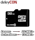 Produkt-Bild: 32GB microSDHC Class 10 Speicherkarte + SD Adapter - 20 MB/s Lesen - 13 MB/s Schreiben - f&uuml;r HD (1080p) und 3D Videoaufnahmen geeignet micro SD SDHC microSD Speicher Karte Card memory f&uuml;r jedes Samsung Handy mit TF microSD Slot Steckplatz