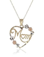 Klassics 10k Gold Two-Tone Polished Diamond Cut Heart with "MOM" Pendant Necklace, 18"