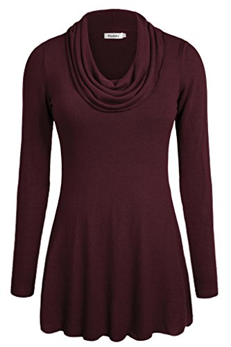 Ninedaily Women Tops Long Sleeve Cowl Neck Tunic Blouse Wine XL