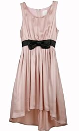 Sleeveless Silk Dress with Back Contrast and Bow on Banded Waist