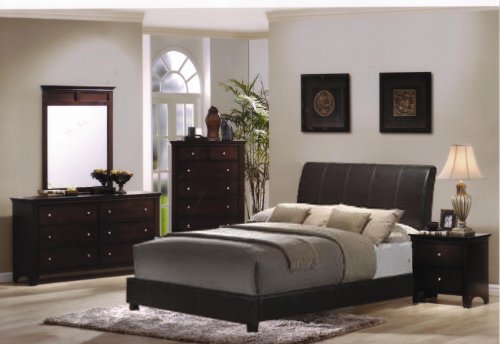 4pc Blended Leather Sleigh Bedroom Set (Queen Bed+dresser+mirror+night Stand)