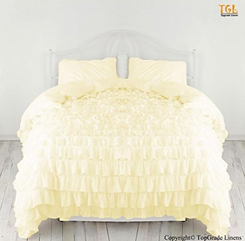 Ivory Solid New 100% Egyptian Cotton 300TC Ruffle Duvet Cover Set 3 PCsFull Size (1Ruffle Duvet Cover &amp;2Pillow Case )