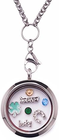 Lucky Theme Floating Charm Memory Locket by Maddie M Designs with 32" Rolo Chain